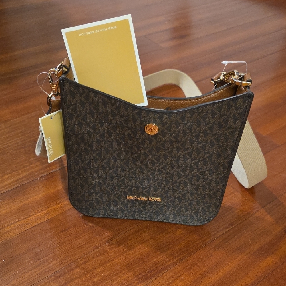 Michael Kors Brown MK Monogram Crossbody with Tan Strap - Picture 4 of 8